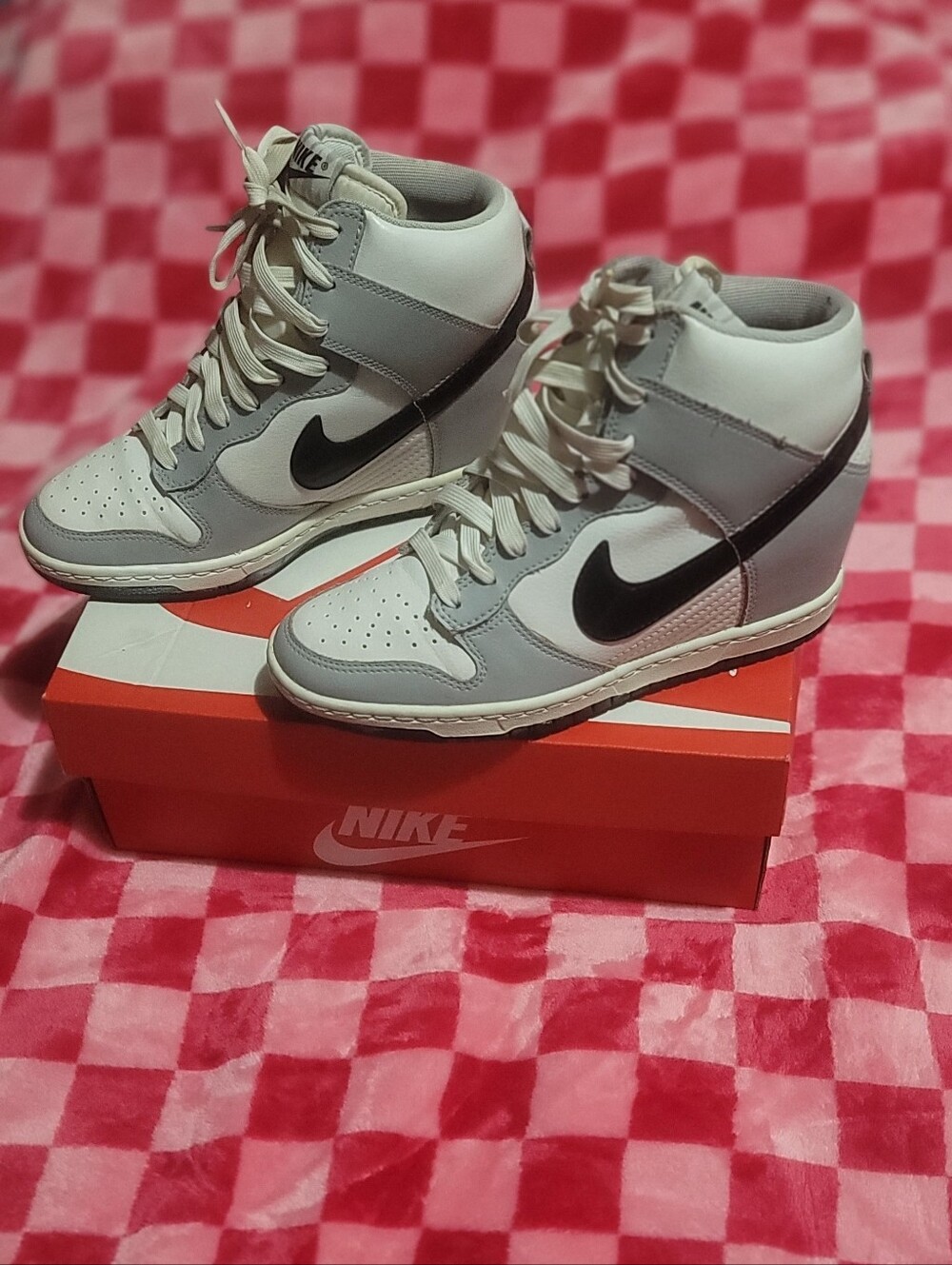 Nike Dunk Sky-Hi Wedge Sneaker in White, Light Gray and Black - Picture 2 of 4